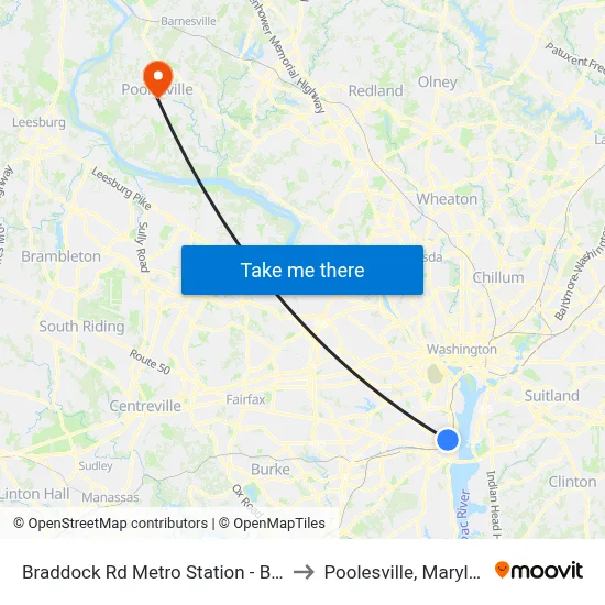 Braddock Rd Metro Station - Bay D to Poolesville, Maryland map