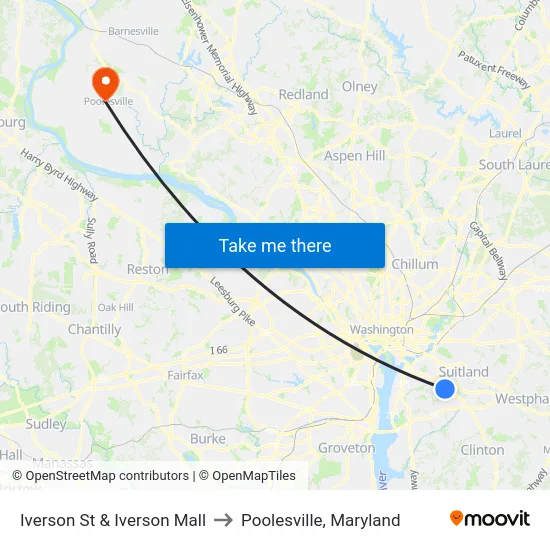 Iverson St & Iverson Mall to Poolesville, Maryland map