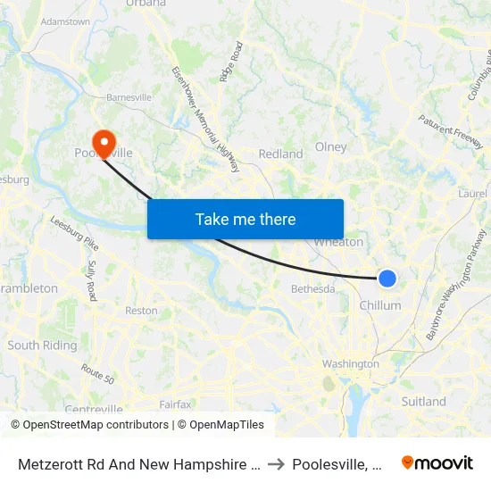 Metzerott Rd And New Hampshire Ave (Outbound) to Poolesville, Maryland map