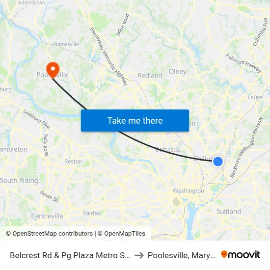 Belcrest Rd & Pg Plaza Metro Station to Poolesville, Maryland map