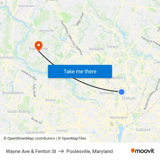 Wayne Ave & Fenton St to Poolesville, Maryland map