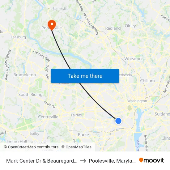 Mark Center Dr & Beauregard St to Poolesville, Maryland map