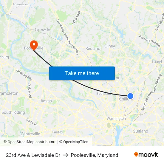 23rd Ave & Lewisdale Dr to Poolesville, Maryland map
