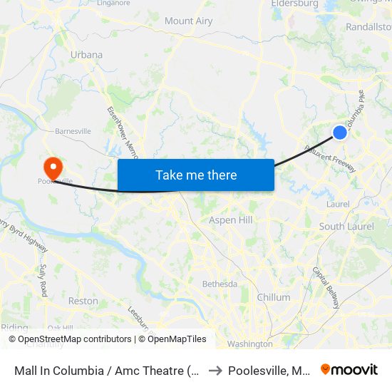 Mall In Columbia / Amc Theatre (Southbound) to Poolesville, Maryland map