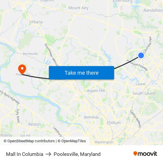 Mall In Columbia to Poolesville, Maryland map