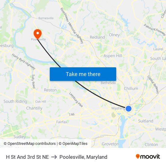 H St And 3rd St NE to Poolesville, Maryland map