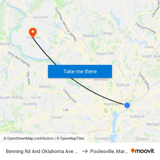 Benning Rd And Oklahoma Ave NE (Tk 2) to Poolesville, Maryland map