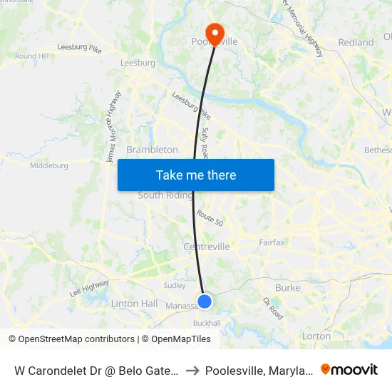 W Carondelet Dr @ Belo Gate Dr to Poolesville, Maryland map