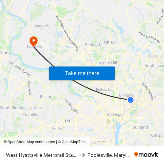 West Hyattsville Metrorail Station to Poolesville, Maryland map