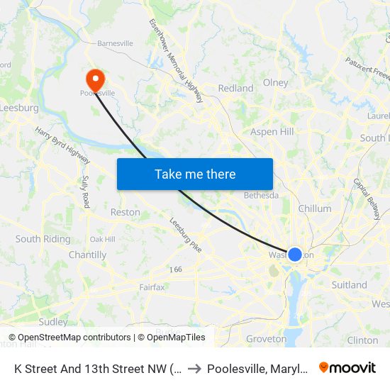 K Street And 13th Street NW (Eb) to Poolesville, Maryland map