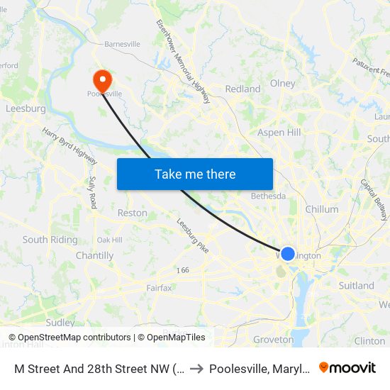 M Street And 28th Street NW (Wb) to Poolesville, Maryland map