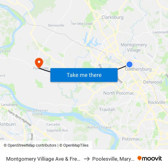 Montgomery Villiage Ave & Frederick to Poolesville, Maryland map