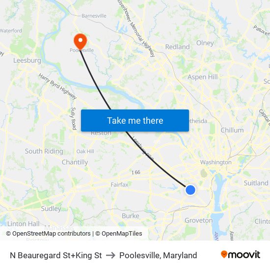 N Beauregard St+King St to Poolesville, Maryland map