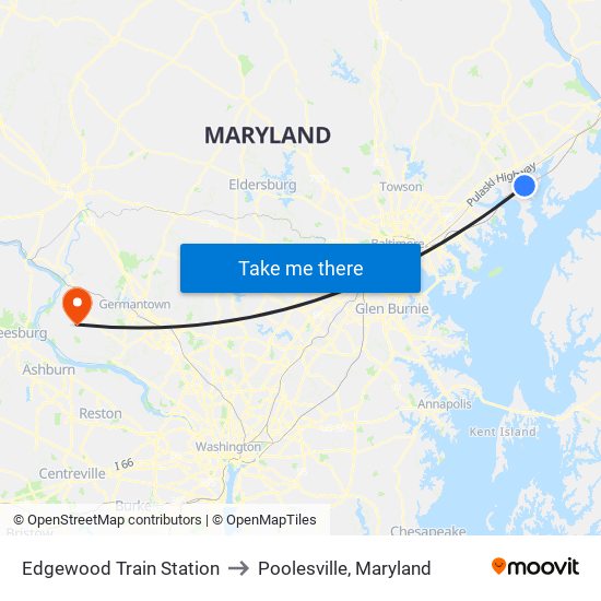 Edgewood Train Station to Poolesville, Maryland map