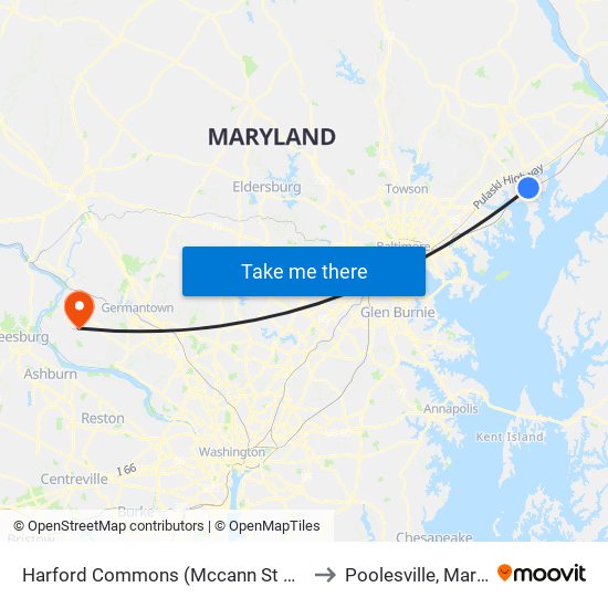 Harford Commons (Mccann St & Starr St) to Poolesville, Maryland map