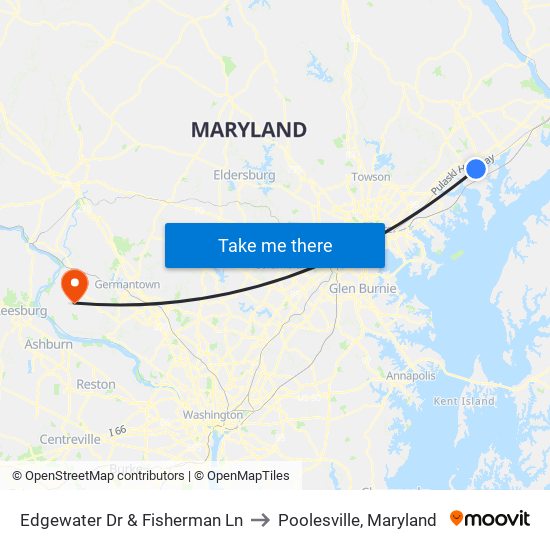 Edgewater Dr & Fisherman Ln to Poolesville, Maryland map