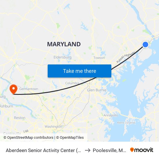 Aberdeen Senior Activity Center (7 Franklin St) to Poolesville, Maryland map