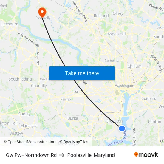 Gw Pw+Northdown Rd to Poolesville, Maryland map