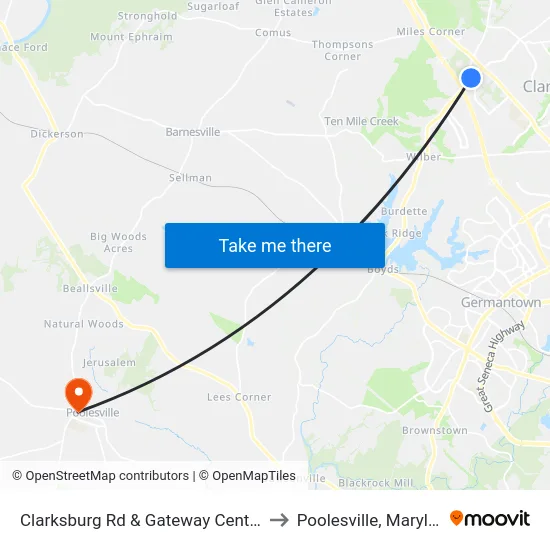 Clarksburg Rd & Gateway Center Dr to Poolesville, Maryland map