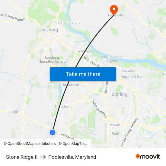 Stone Ridge II to Poolesville, Maryland map