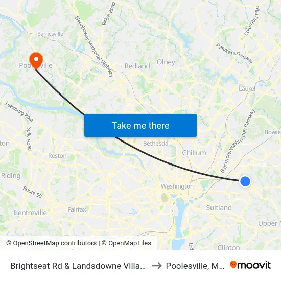 Brightseat Rd & Landsdowne Village Apartments to Poolesville, Maryland map