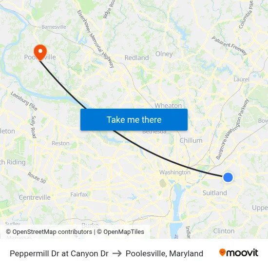 Peppermill Dr at Canyon Dr to Poolesville, Maryland map