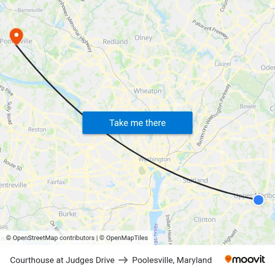 Courthouse at Judges Drive to Poolesville, Maryland map