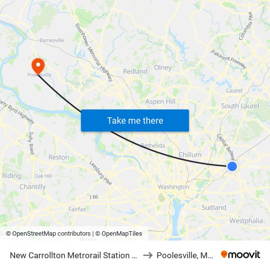 New Carrollton Metrorail Station at Bus Bay F to Poolesville, Maryland map