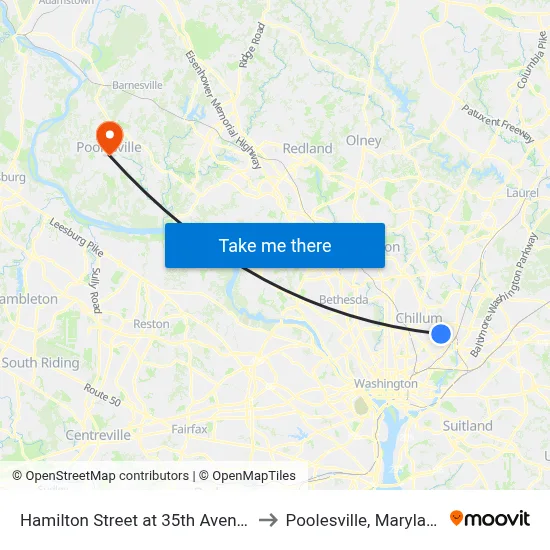 Hamilton Street at 35th Avenue to Poolesville, Maryland map