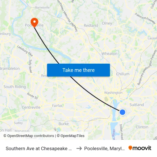Southern Ave at Chesapeake St SE to Poolesville, Maryland map