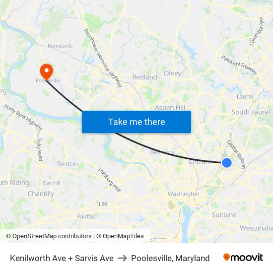 Kenilworth Ave + Sarvis Ave to Poolesville, Maryland map
