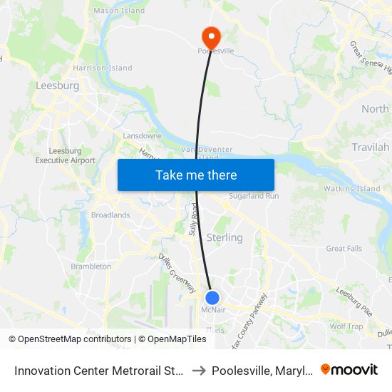 Innovation Center Metrorail Station to Poolesville, Maryland map