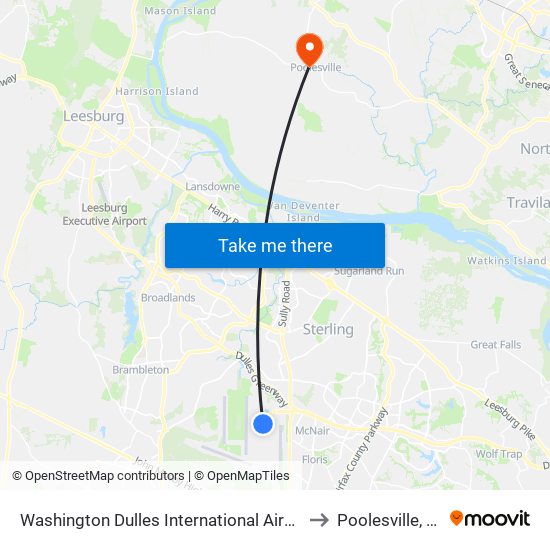 Washington Dulles International Airport Metrorail Station to Poolesville, Maryland map