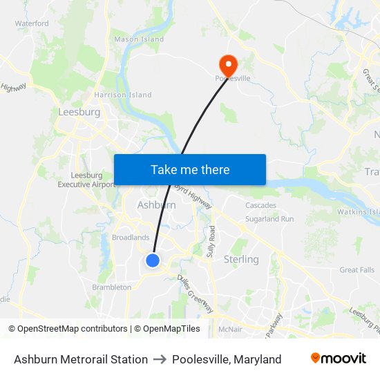 Ashburn Metrorail Station to Poolesville, Maryland map