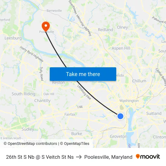 26th St S Nb @ S Veitch St Ns to Poolesville, Maryland map