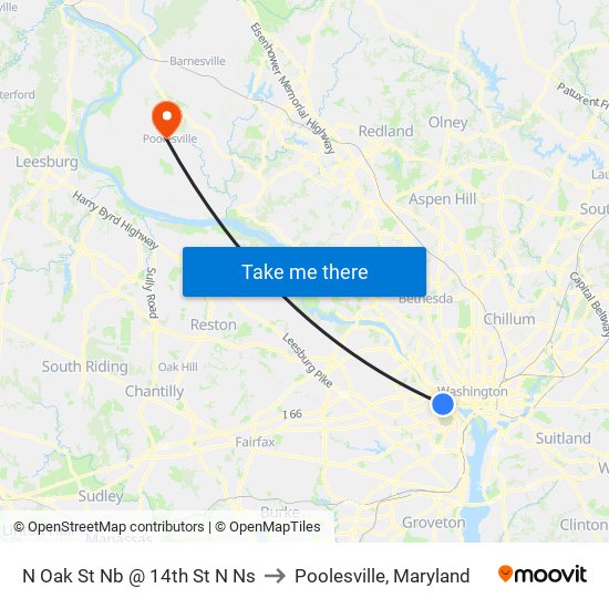 N Oak St Nb @ 14th St N Ns to Poolesville, Maryland map