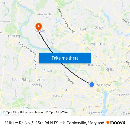 Military Rd Nb @ 25th Rd N FS to Poolesville, Maryland map