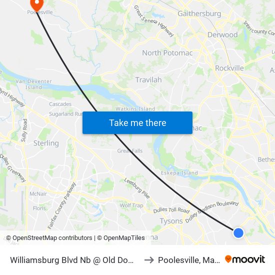 Williamsburg Blvd Nb @ Old Dominion Dr FS to Poolesville, Maryland map