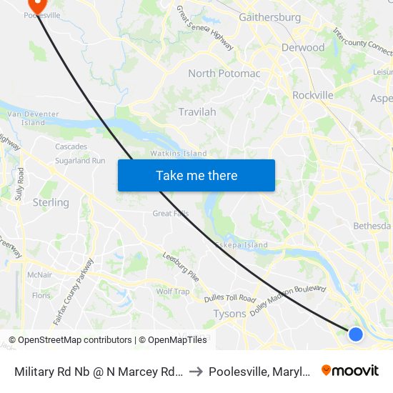 Military Rd Nb @ N Marcey Rd Ns to Poolesville, Maryland map