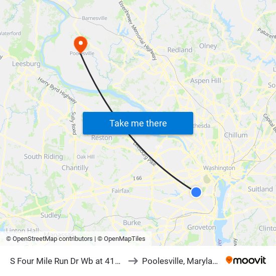 S Four Mile Run Dr Wb at 4191 to Poolesville, Maryland map