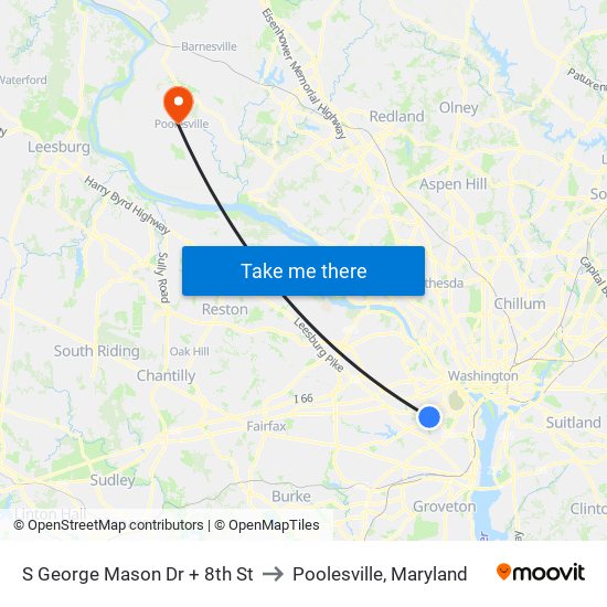 S George Mason Dr + 8th St to Poolesville, Maryland map