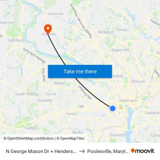 N George Mason Dr + Henderson Rd to Poolesville, Maryland map