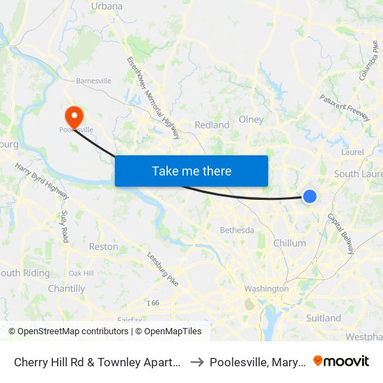 Cherry Hill Rd & Townley Apartments to Poolesville, Maryland map