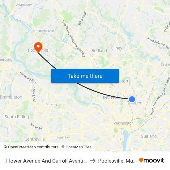 Flower Avenue And Carroll Avenue (Inbound) to Poolesville, Maryland map
