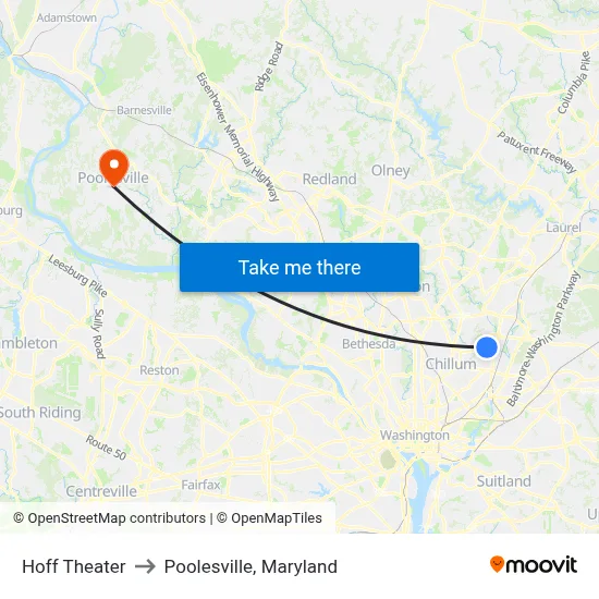 Hoff Theater to Poolesville, Maryland map