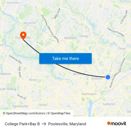 College Park+Bay B to Poolesville, Maryland map