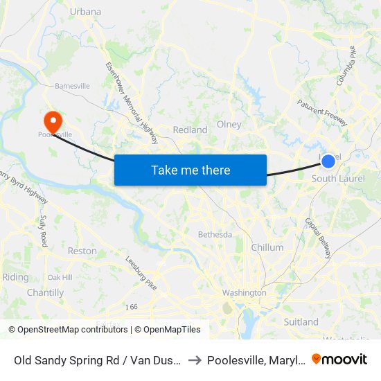 Old Sandy Spring Rd / Van Dusen Rd to Poolesville, Maryland map