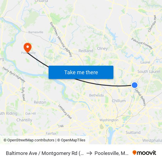 Baltimore Ave / Montgomery Rd (Northbound) to Poolesville, Maryland map