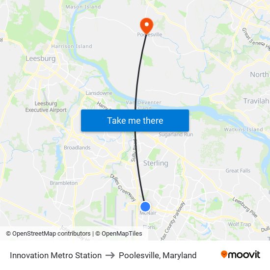 Innovation Metro Station to Poolesville, Maryland map