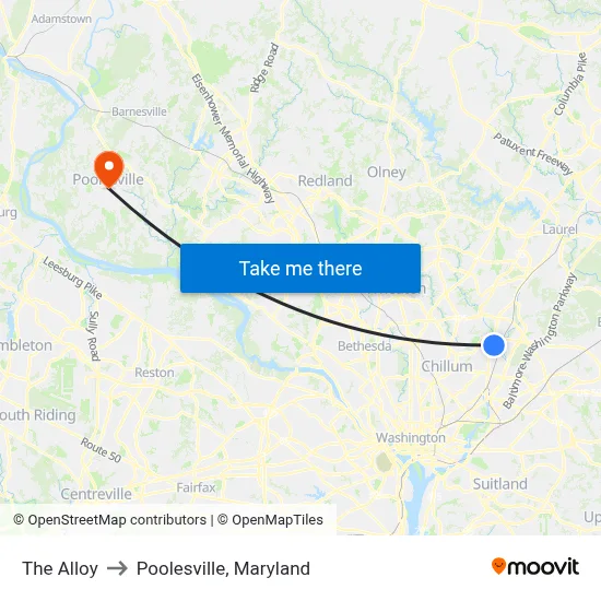 The Alloy to Poolesville, Maryland map